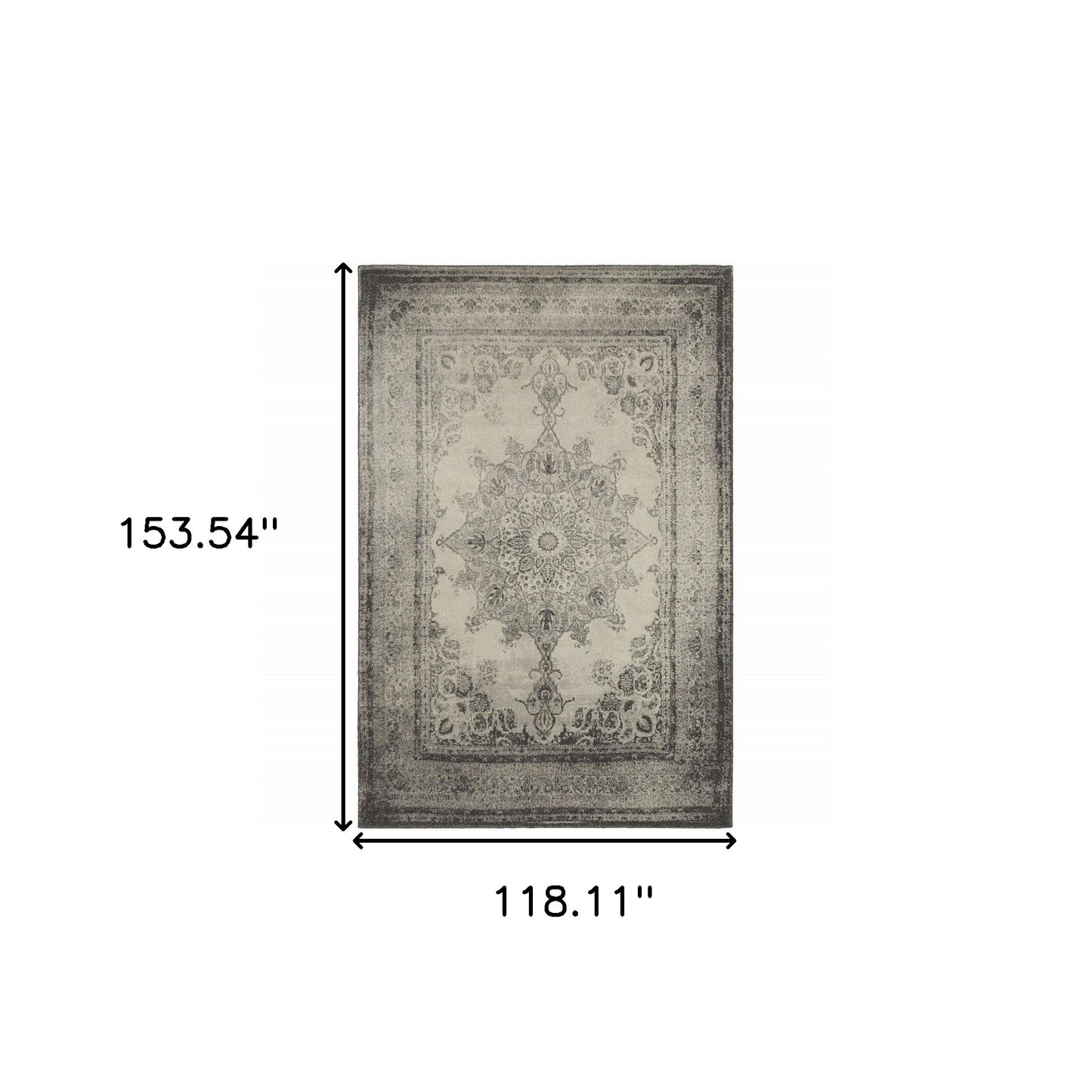 8' X 11' Ivory And Gray Pale Medallion Area Rug