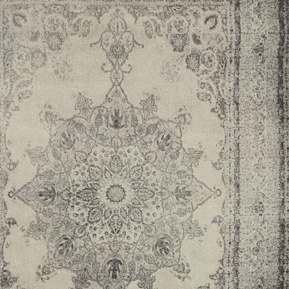 8' X 11' Ivory And Gray Pale Medallion Area Rug