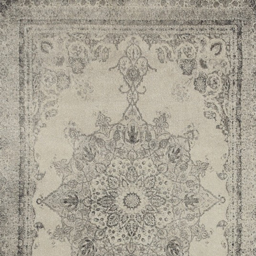 8' X 11' Ivory And Gray Pale Medallion Area Rug