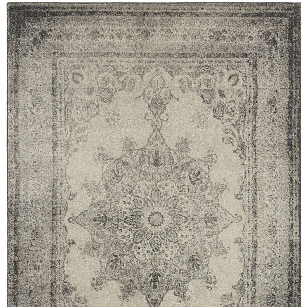 8' X 11' Ivory And Gray Pale Medallion Area Rug