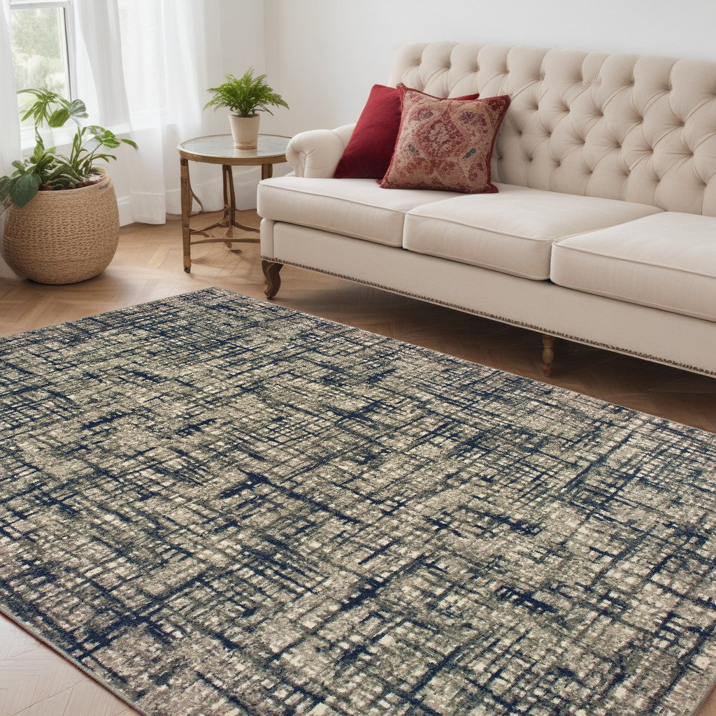 8' X 11' Gray And Navy Abstract Area Rug