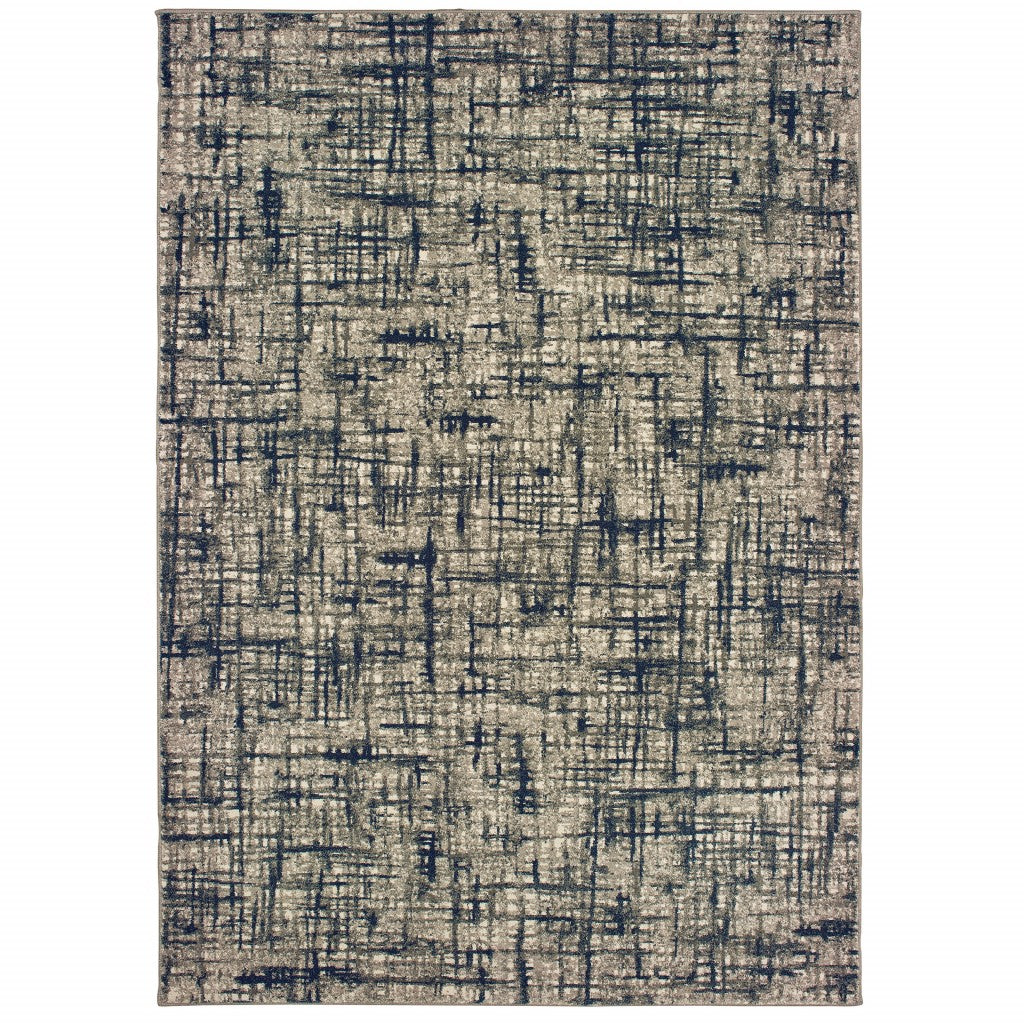 8' X 11' Gray And Navy Abstract Area Rug