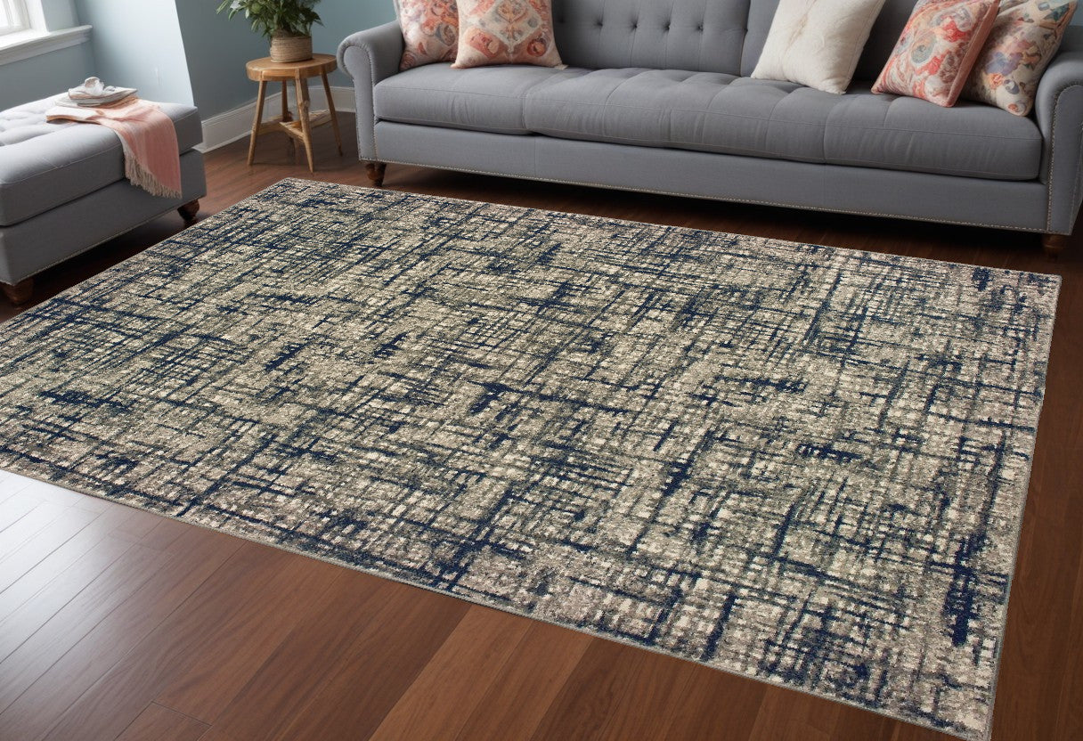 8' X 11' Gray And Navy Abstract Area Rug