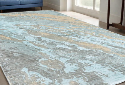 5' X 8' Ivory Gray and Gold Abstract Power Loom Area Rug