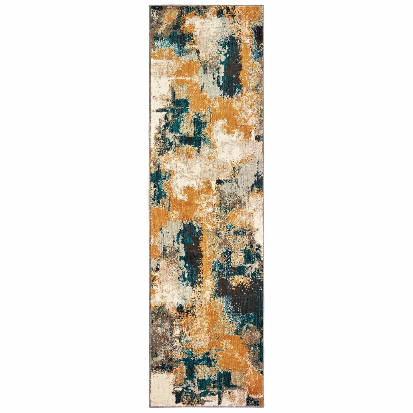 5' X 8' Cream Black and Orange Abstract Power Loom Area Rug