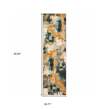 5' X 8' Cream Black and Orange Abstract Power Loom Area Rug