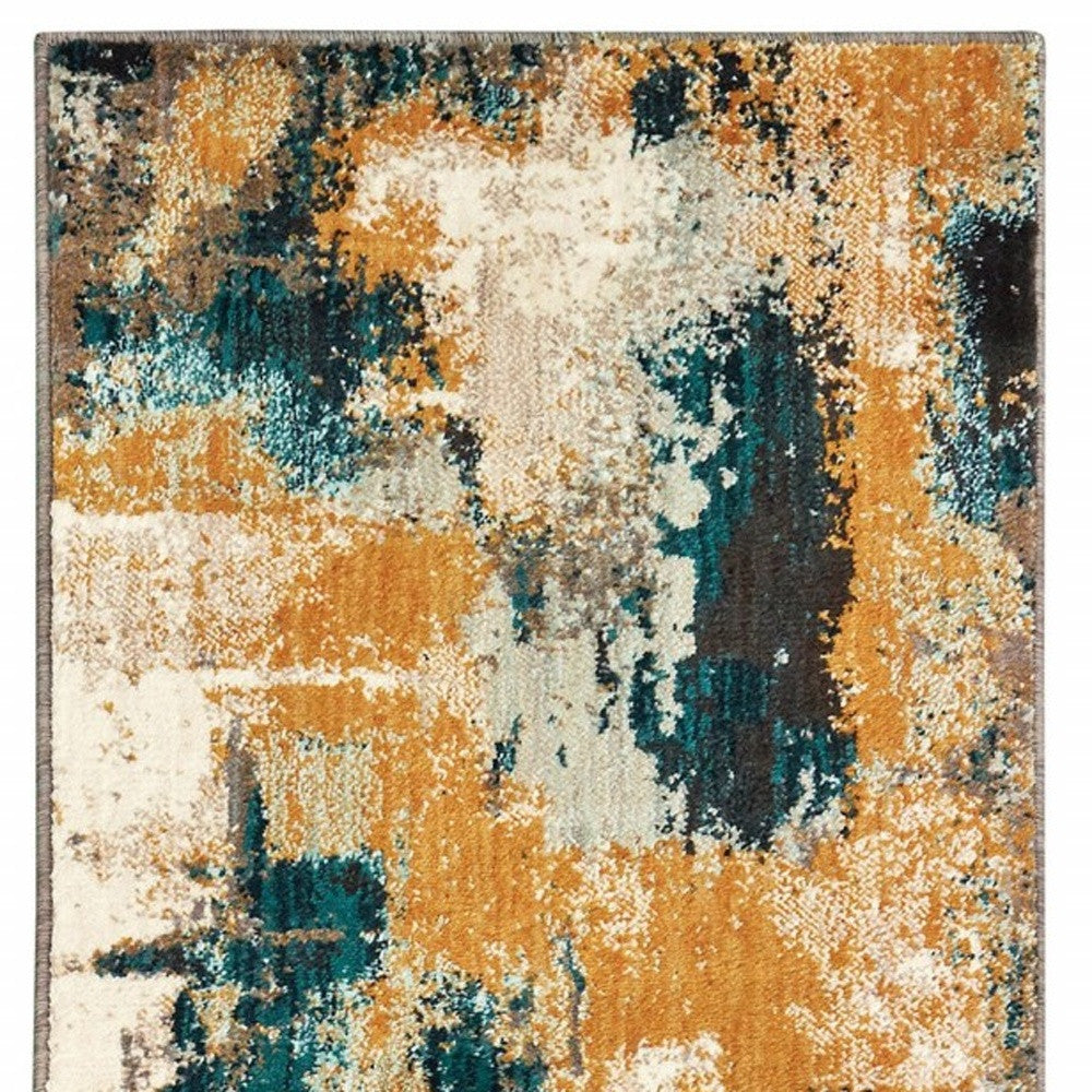 5' X 8' Cream Black and Orange Abstract Power Loom Area Rug