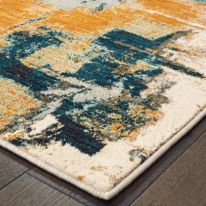 5' X 8' Cream Black and Orange Abstract Power Loom Area Rug