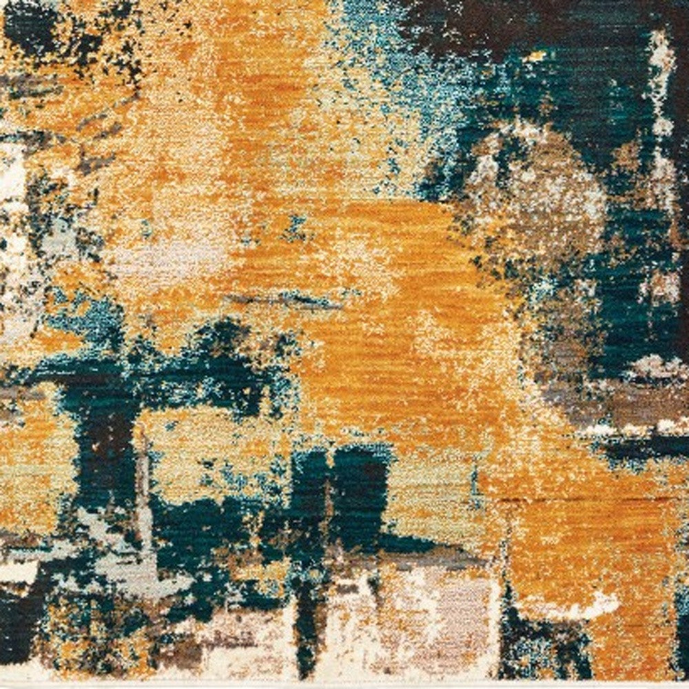 5' X 8' Cream Black and Orange Abstract Power Loom Area Rug