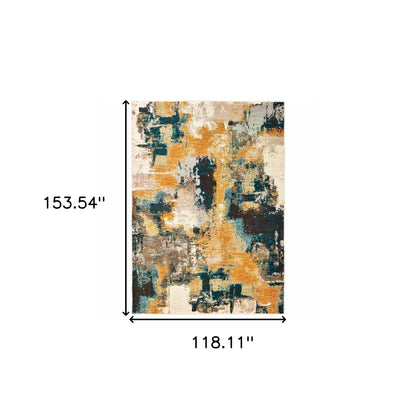 5' X 8' Cream Black and Orange Abstract Power Loom Area Rug