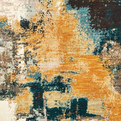 5' X 8' Cream Black and Orange Abstract Power Loom Area Rug