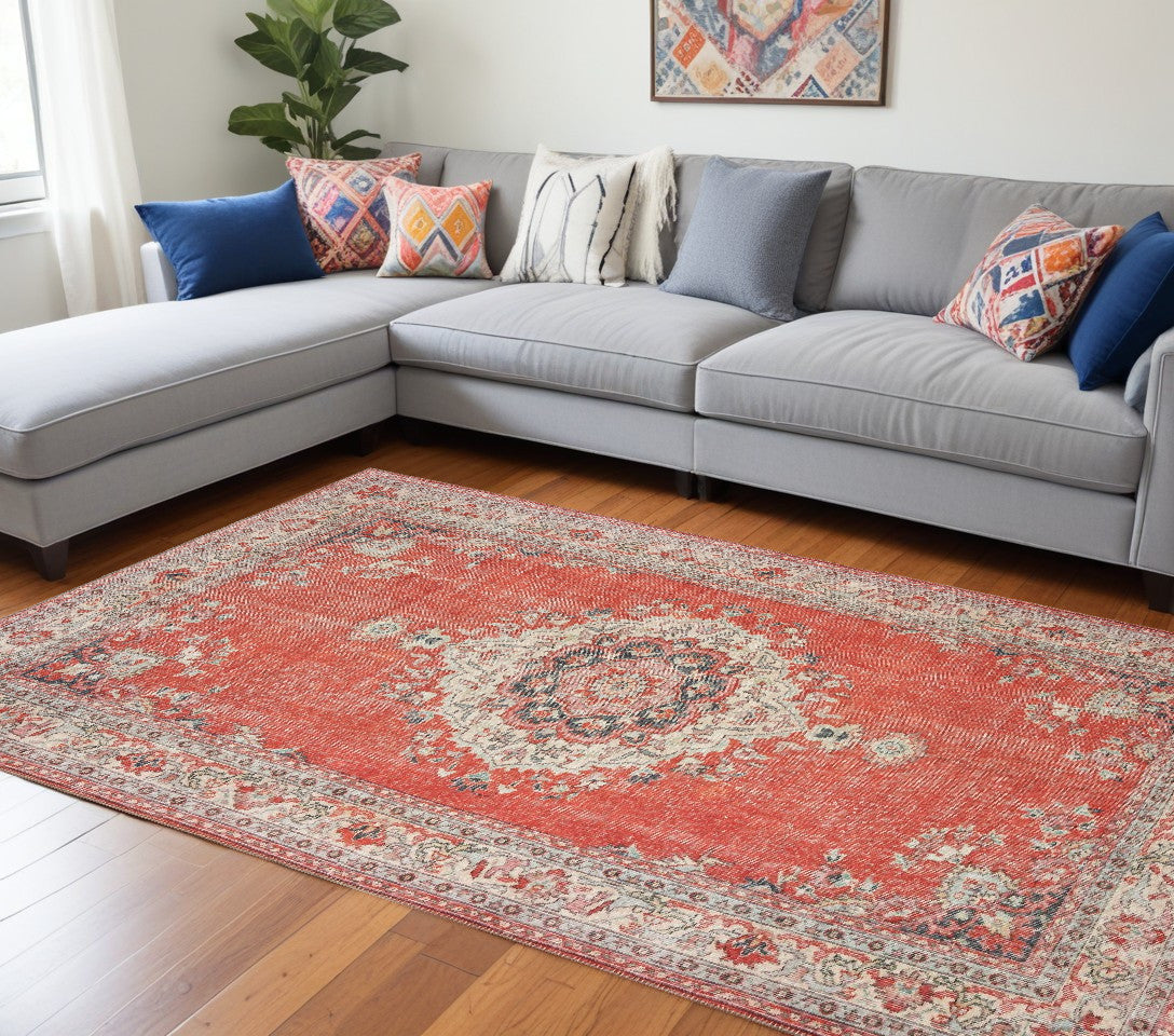 8' X 10' Red and Gray Power Loom Area Rug