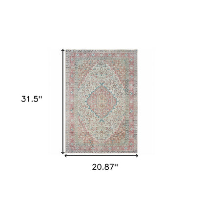 8' X 10' Ivory And Pink Oriental Area Rug