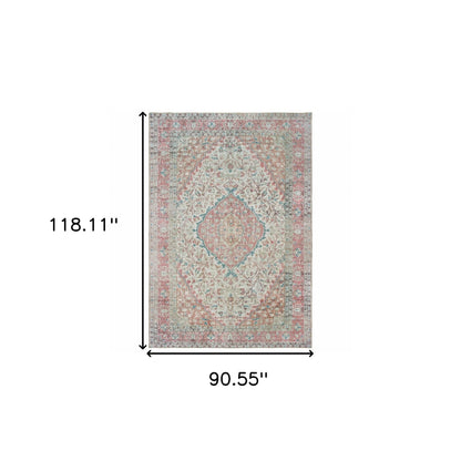 8' X 10' Ivory And Pink Oriental Area Rug