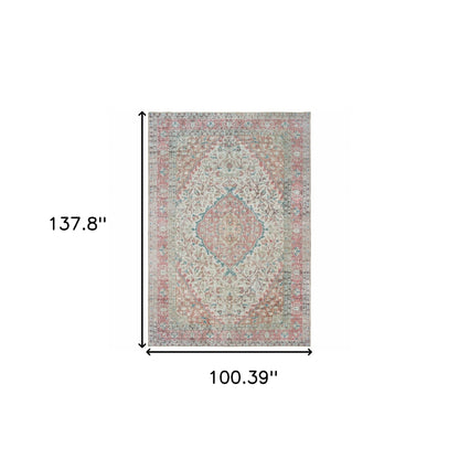 8' X 10' Ivory And Pink Oriental Area Rug