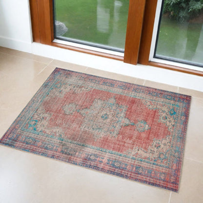 8' X 10' Red And Blue Oriental Area Rug