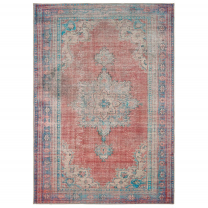 8' X 10' Red And Blue Oriental Area Rug
