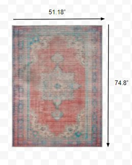 8' X 10' Red And Blue Oriental Area Rug