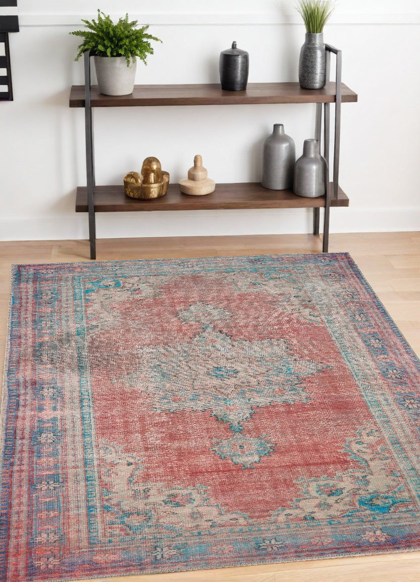 8' X 10' Red And Blue Oriental Area Rug