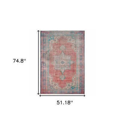 8' X 10' Red And Blue Oriental Area Rug