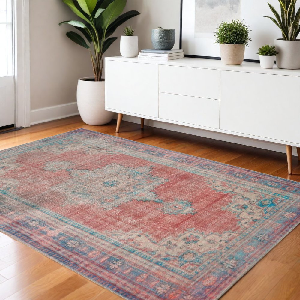 8' X 10' Red And Blue Oriental Area Rug