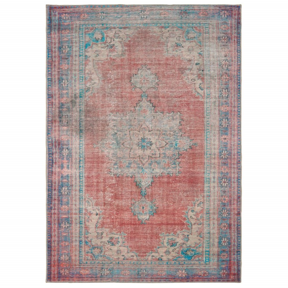 8' X 10' Red And Blue Oriental Area Rug