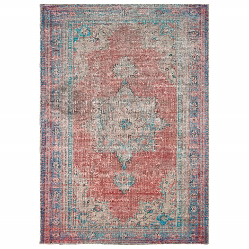 8' X 10' Red And Blue Oriental Area Rug