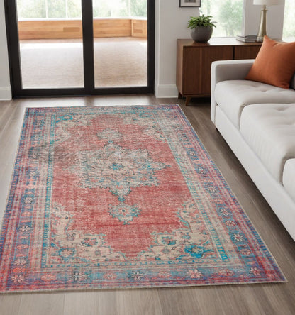 8' X 10' Red And Blue Oriental Area Rug