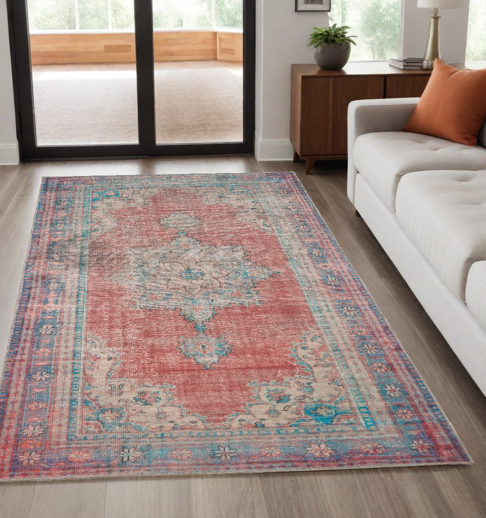 8' X 10' Red And Blue Oriental Area Rug
