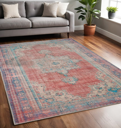 8' X 10' Red And Blue Oriental Area Rug