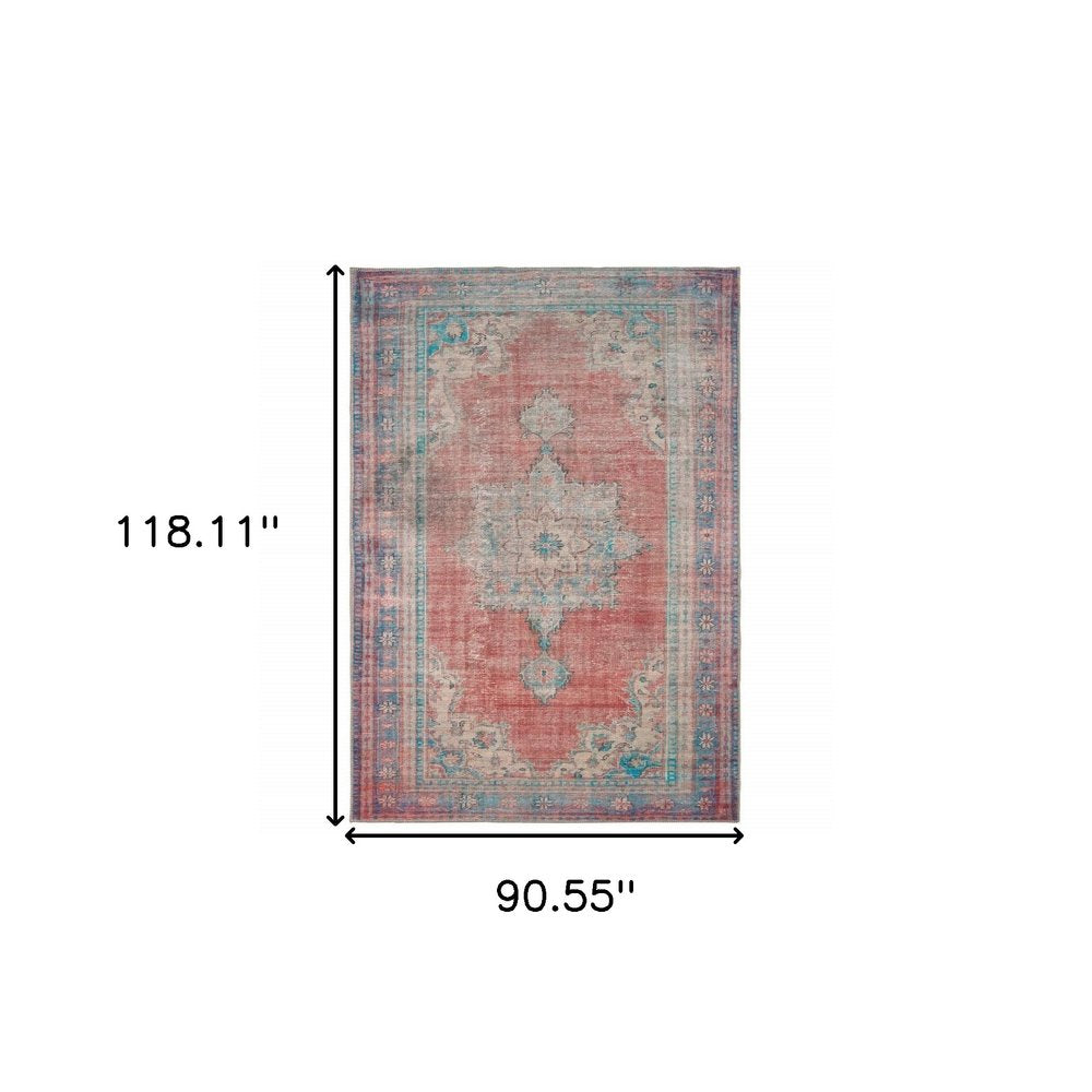 8' X 10' Red And Blue Oriental Area Rug