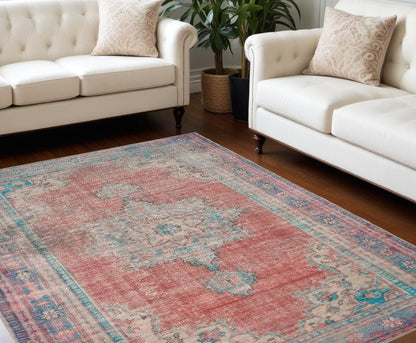 8' X 10' Red And Blue Oriental Area Rug