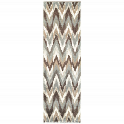 8' X 11' Gray And Taupe Ikat Pattern Area Rug