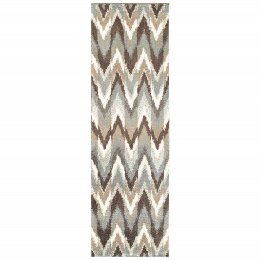 8' X 11' Gray And Taupe Ikat Pattern Area Rug