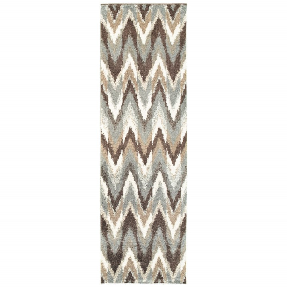 5' X 8' Gray And Taupe Ikat Pattern Area Rug