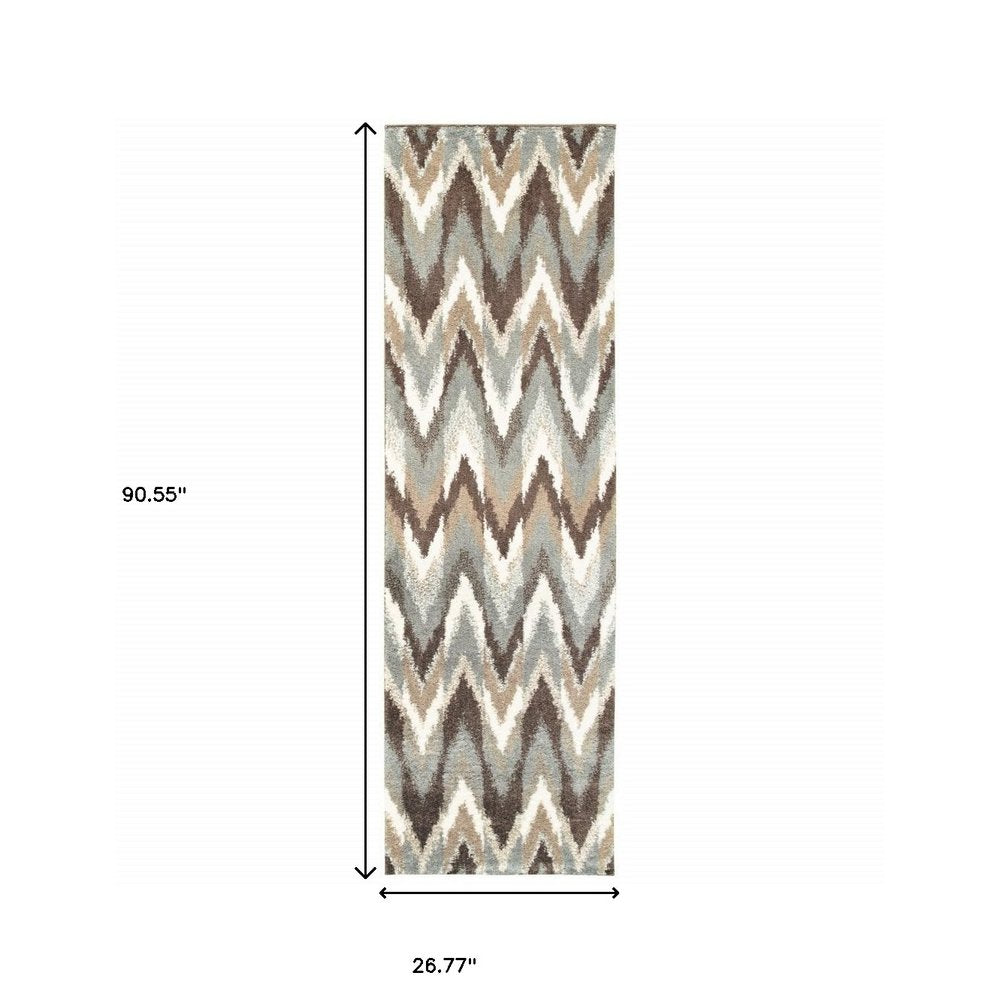 8' X 11' Gray And Taupe Ikat Pattern Area Rug