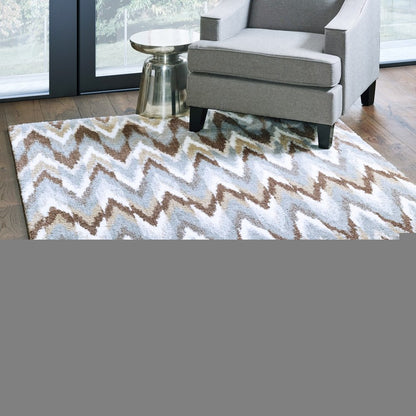 2' X 8' Gray And Taupe Ikat Pattern Runner Rug