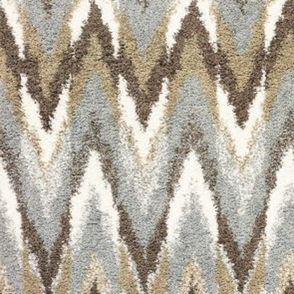 2' X 8' Gray And Taupe Ikat Pattern Runner Rug