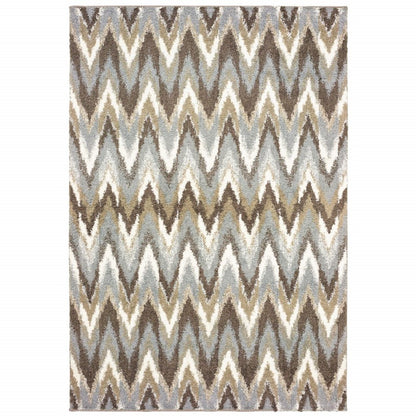 5' X 8' Gray And Taupe Ikat Pattern Area Rug