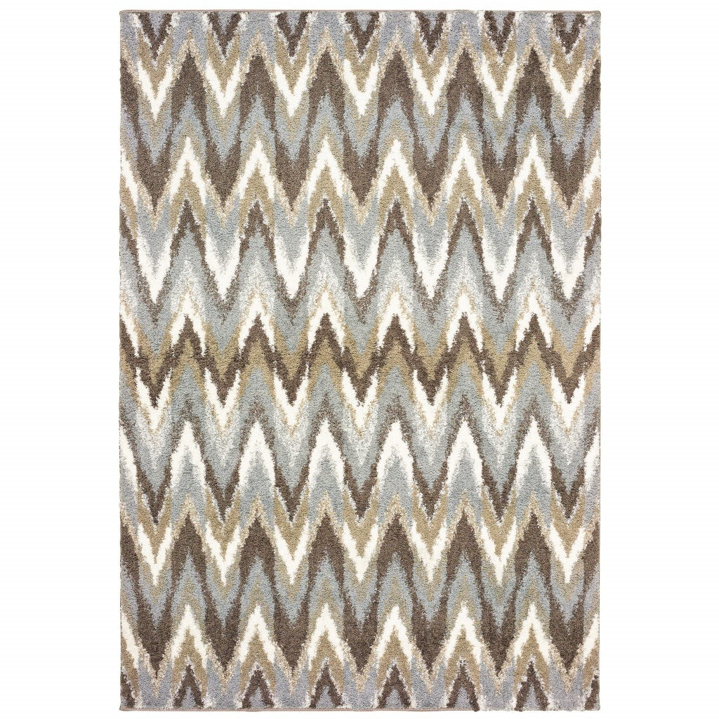 5' X 8' Gray And Taupe Ikat Pattern Area Rug