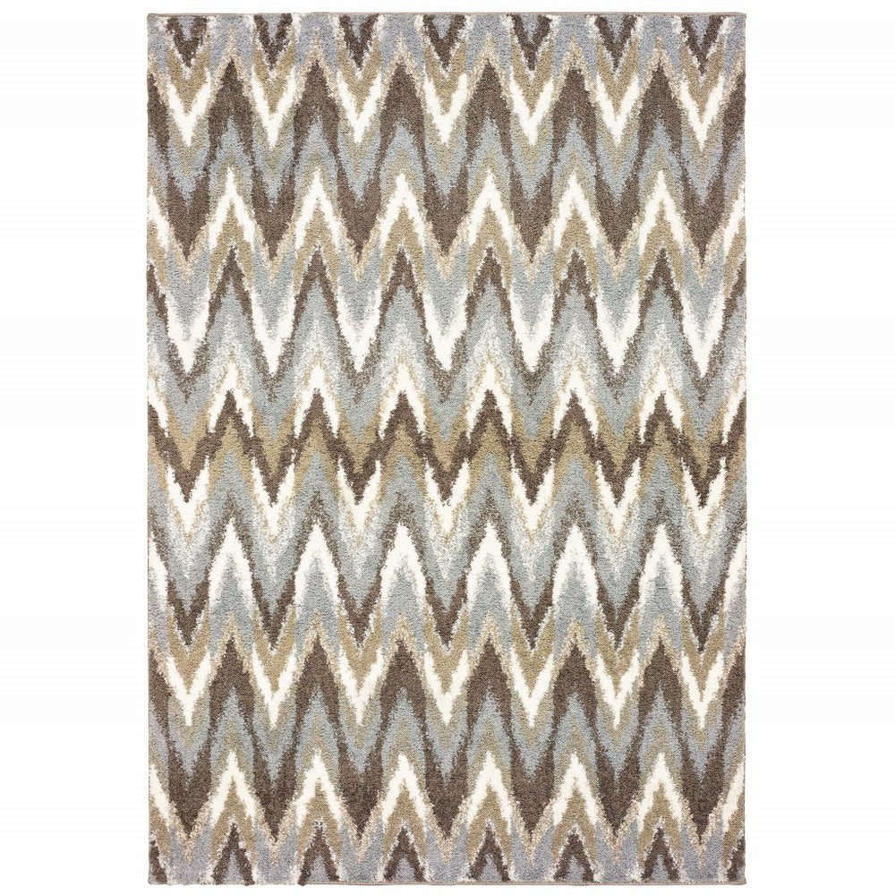 5' X 8' Gray And Taupe Ikat Pattern Area Rug
