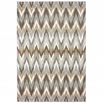 5' X 8' Gray And Taupe Ikat Pattern Area Rug
