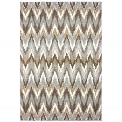 5' X 8' Gray And Taupe Ikat Pattern Area Rug
