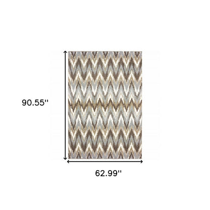 5' X 8' Gray And Taupe Ikat Pattern Area Rug