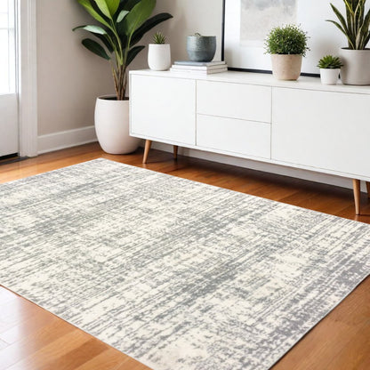 2' X 8' Ivory And Gray Abstract Strokes Runner Rug