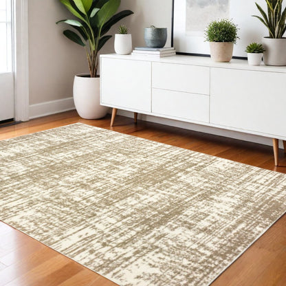 8' X 11' Ivory And Gray Abstract Strokes Area Rug