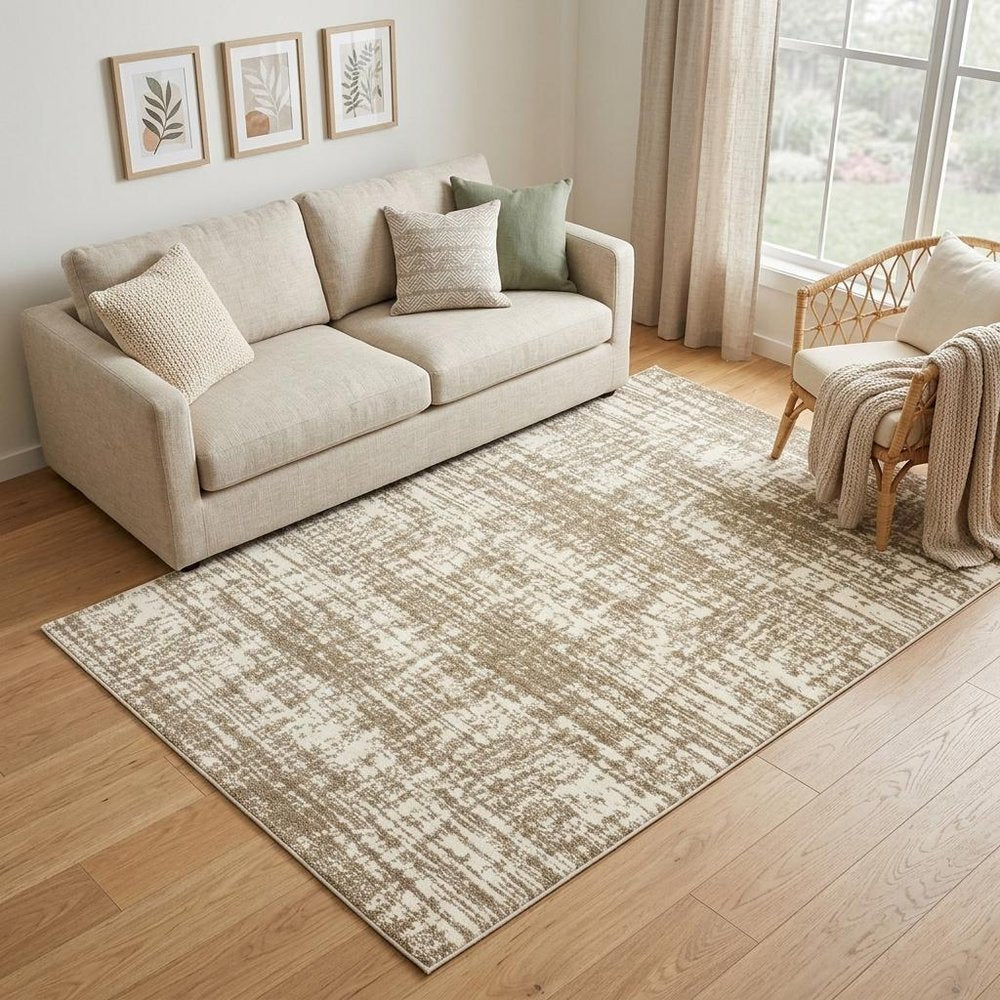 8' X 11' Ivory And Gray Abstract Strokes Area Rug