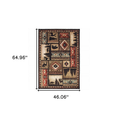 7' X 9' Black And Brown Nature Lodge Area Rug