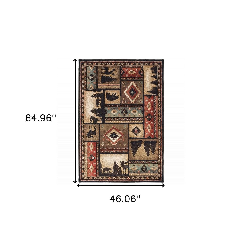7' X 9' Black And Brown Nature Lodge Area Rug