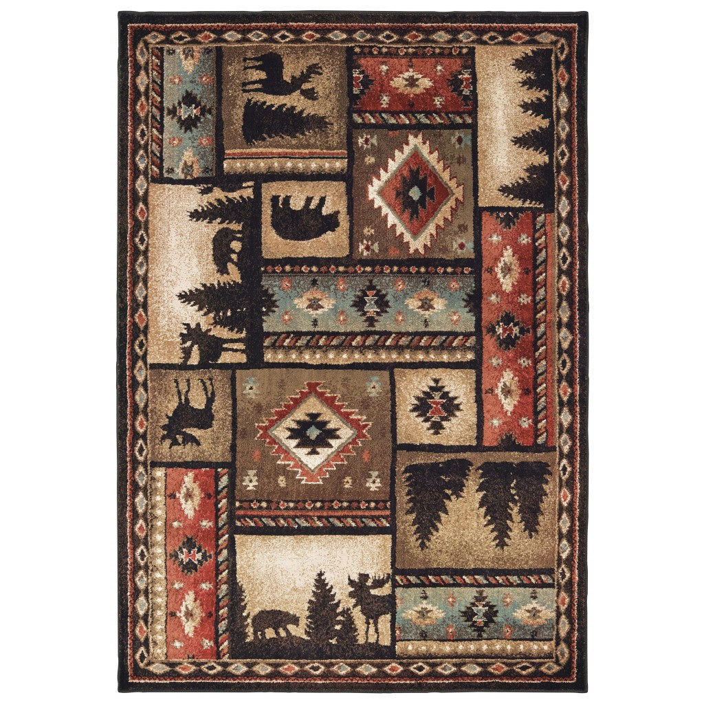 5' X 7' Brown and Black Area Rug